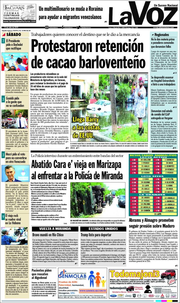 Portada de Diario La Voz (Venezuela)