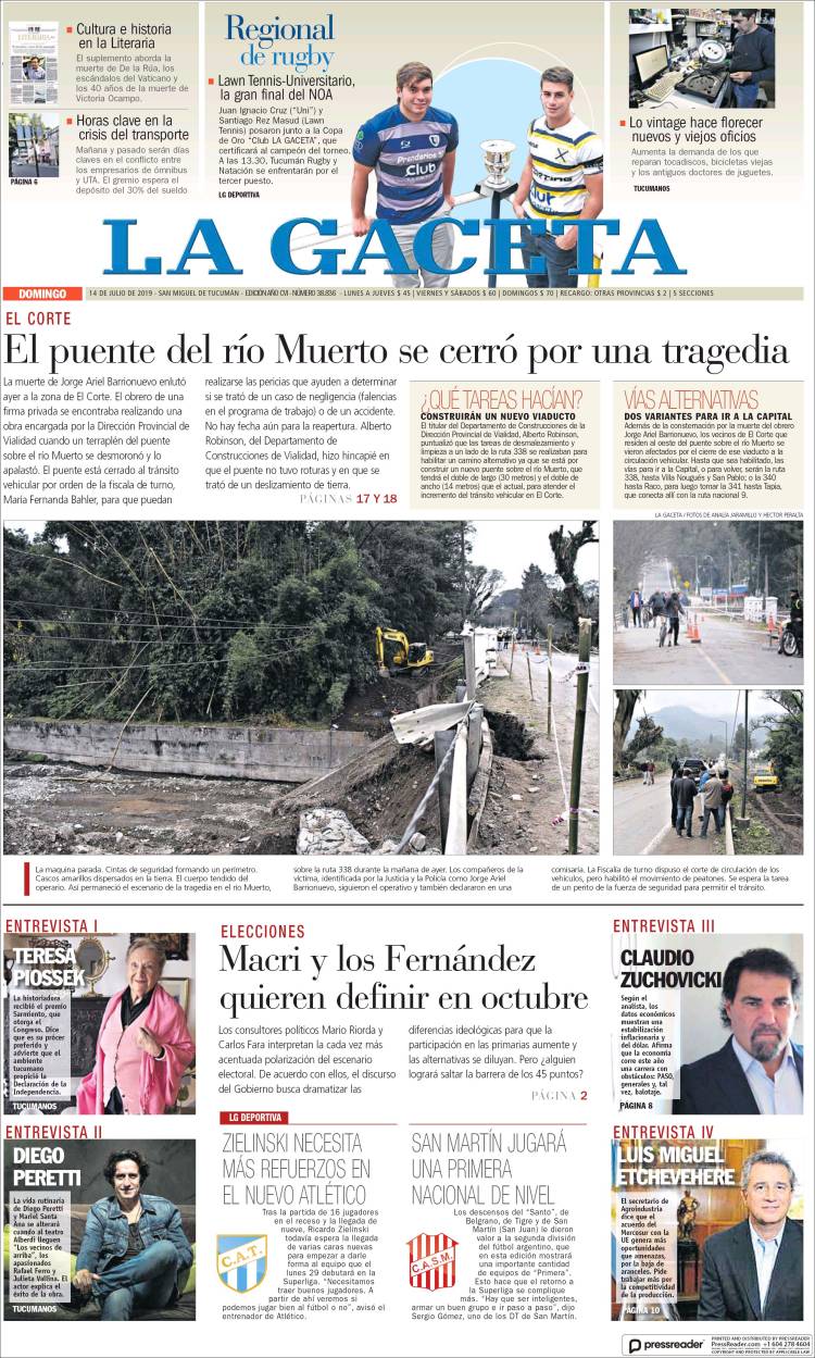 Portada de La Gaceta (Argentina)