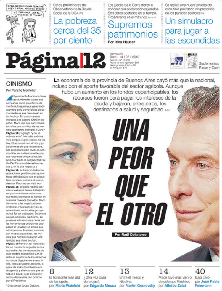 Portada de Página/12 (Argentina)