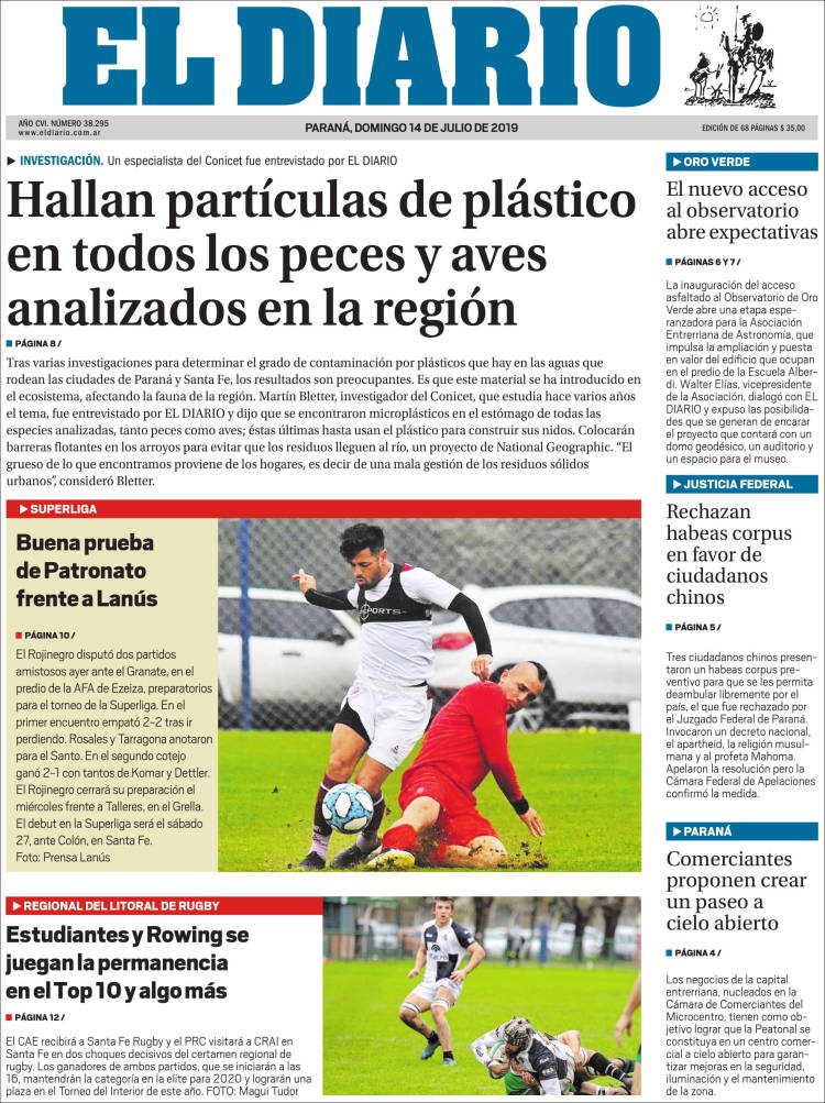 Portada de El Diario de Paraná (Argentina)