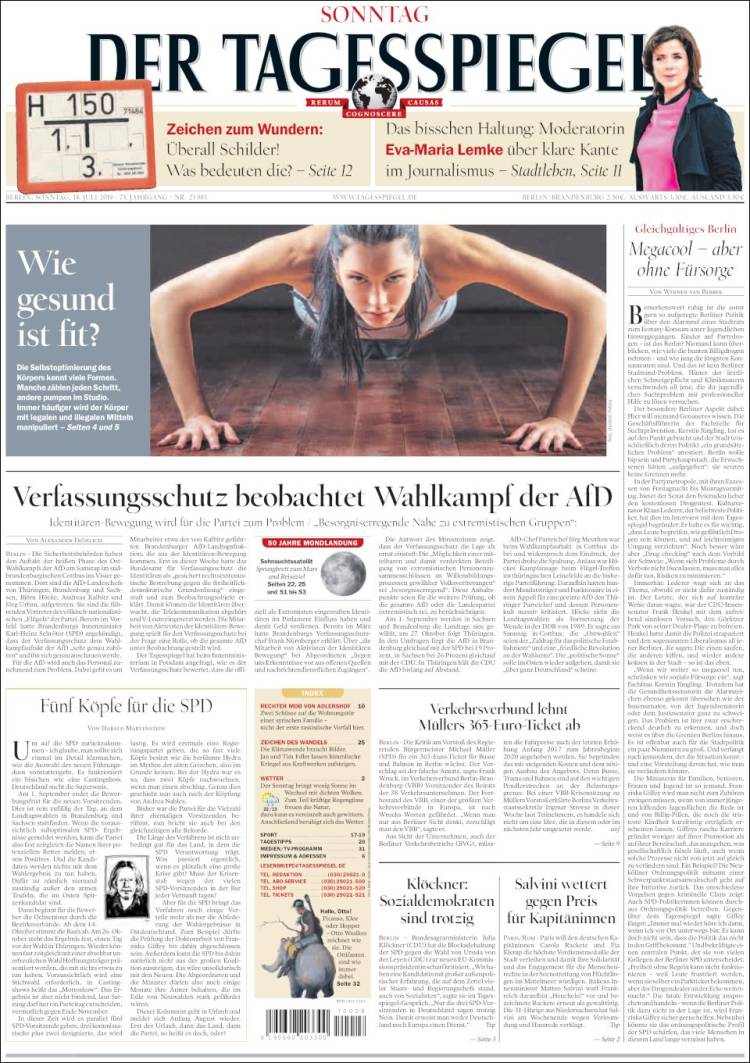 Portada de Der Tagesspiegel (Alemania)