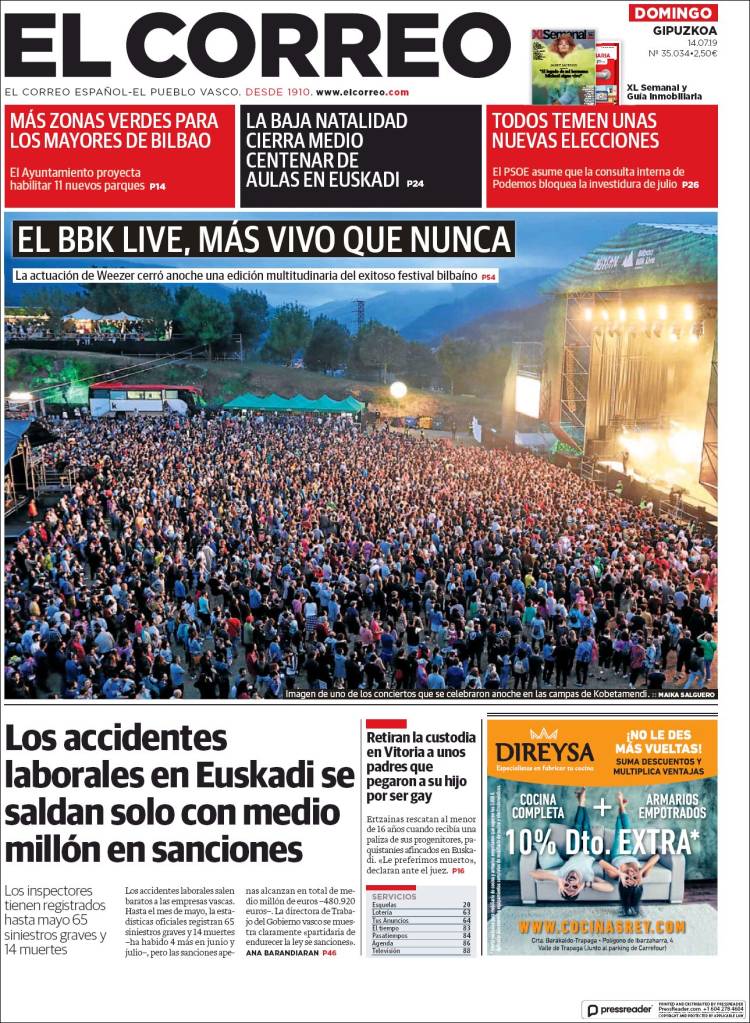 Portada de El Correo - Guipuzcoa (Spain)