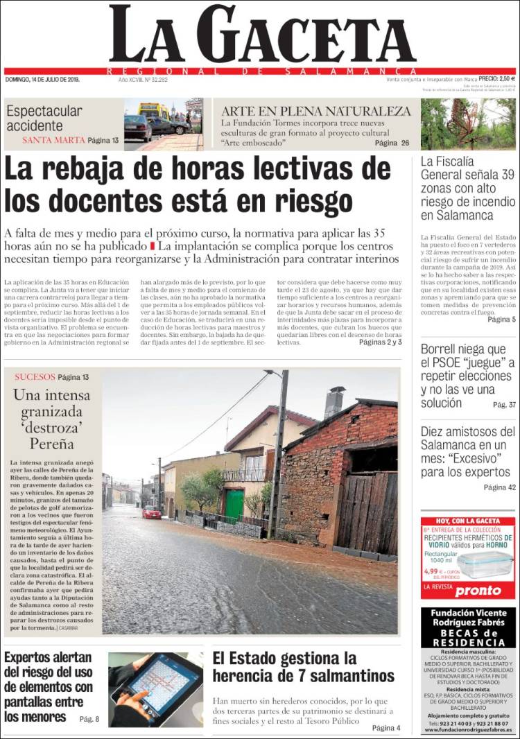 Portada de La Gaceta de Salamanca (España)