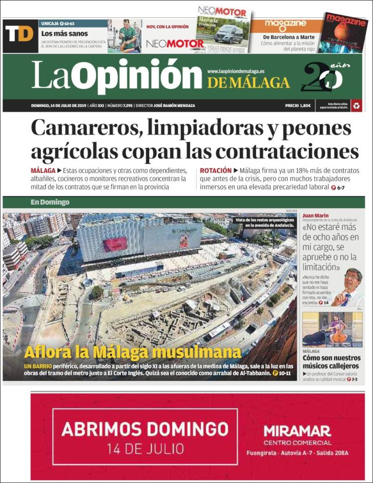 Portada de La Opinión de Málaga (España)