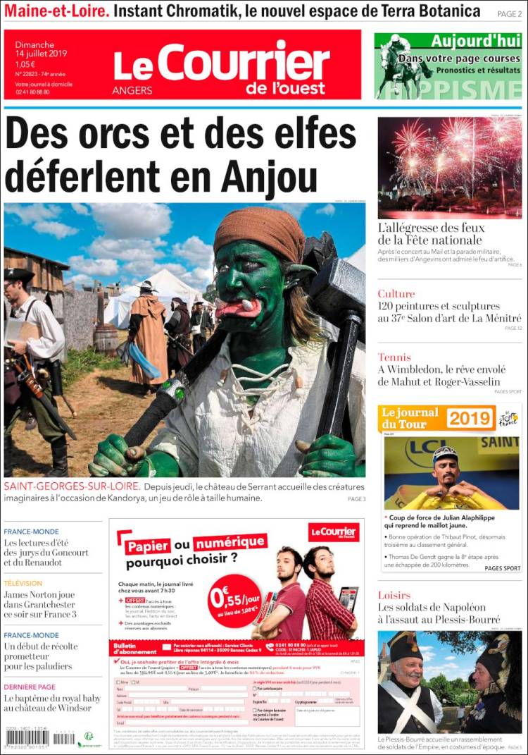 Portada de Le Courrier de l'Ouest (Francia)