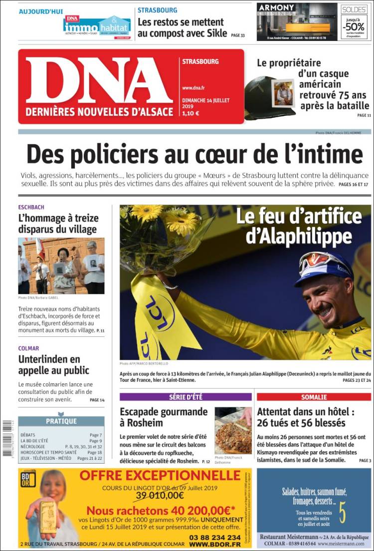 Portada de Les Dernières Nouvelles d'Alsace (France)