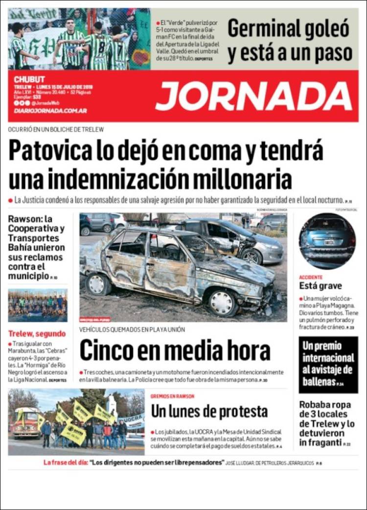 Portada de Diario Jornada en la Patagonia (Argentina)