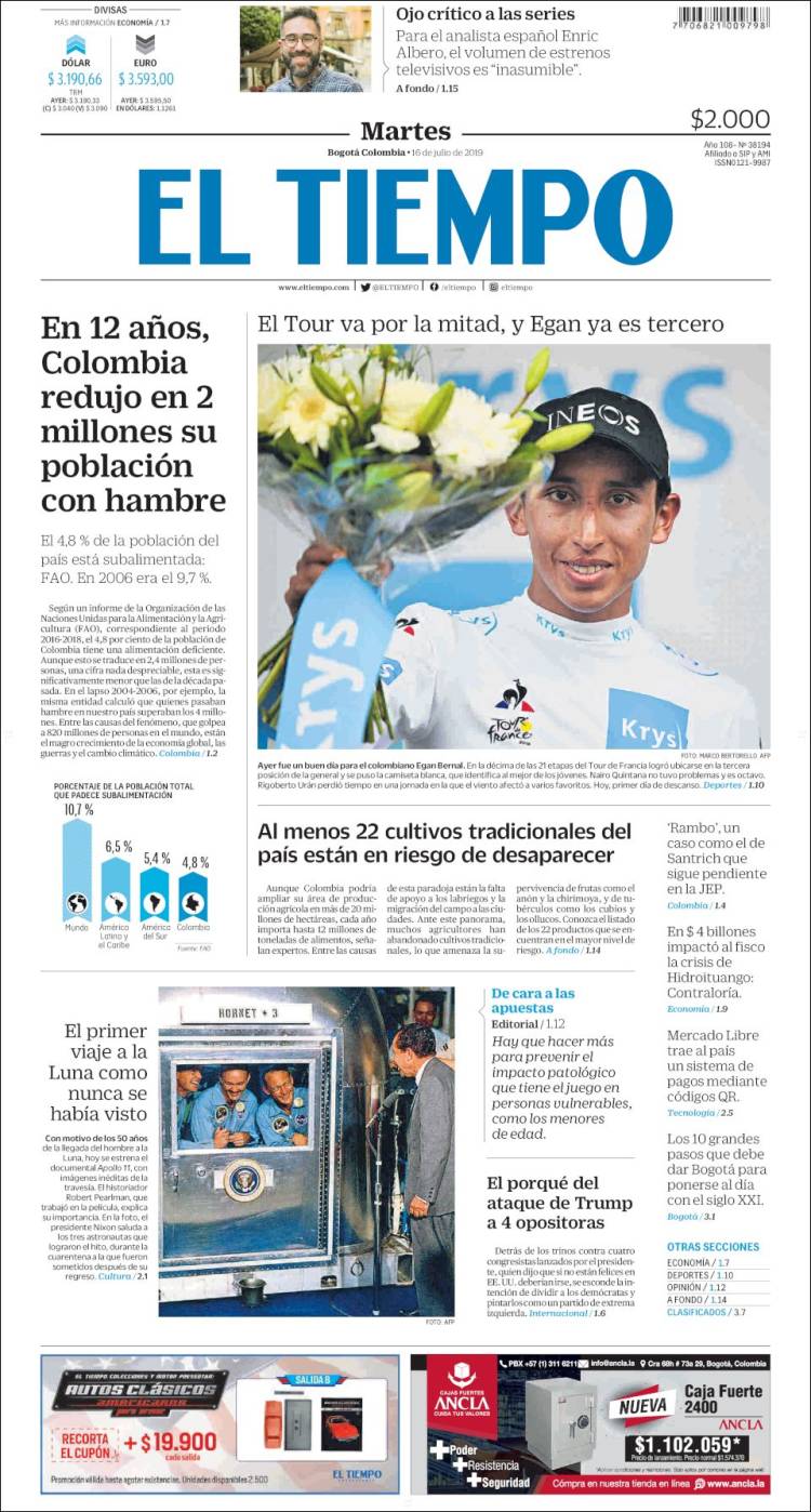 Portada de El Tiempo (Colombia)