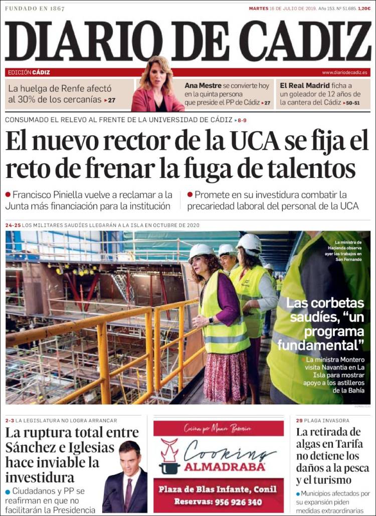 Portada de Diario de Cádiz (España)