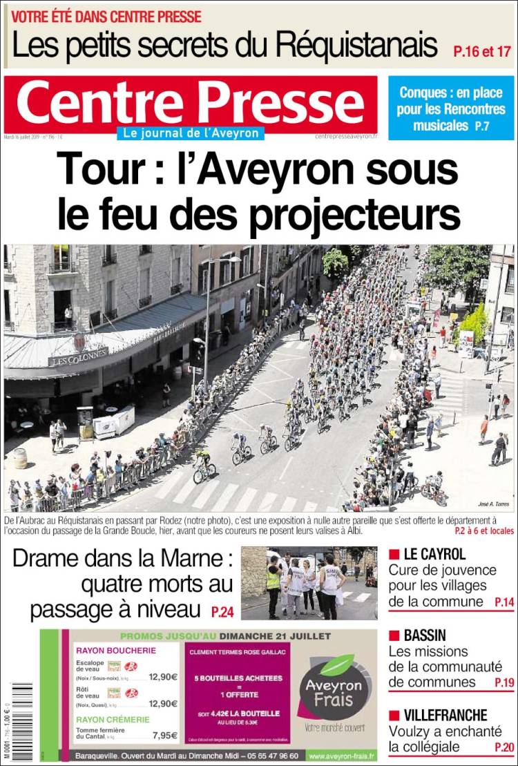 Portada de Centre Presse (Francia)