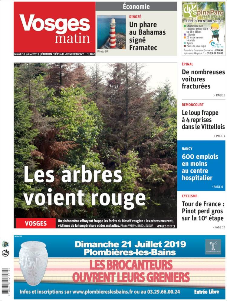 Portada de Vosges Matin (Francia)