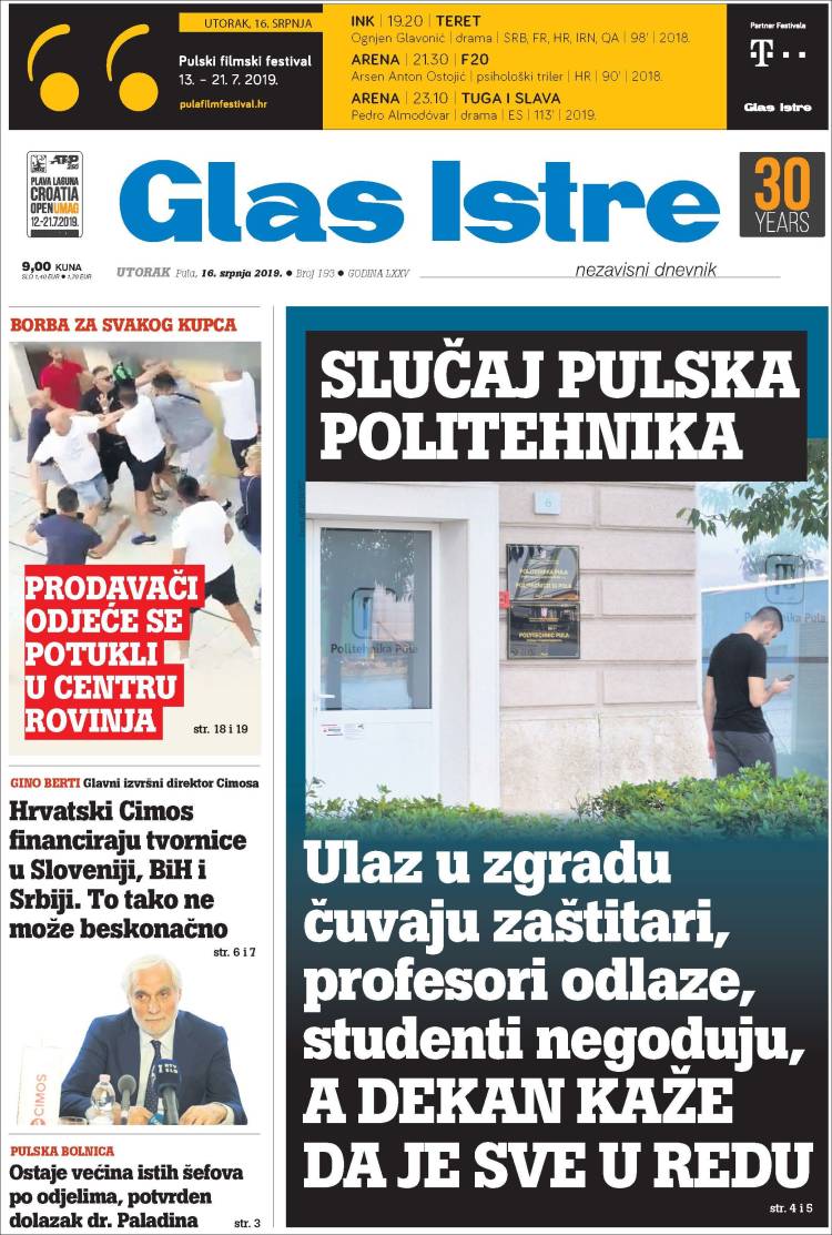 Portada de Glas Istre (Croacia)