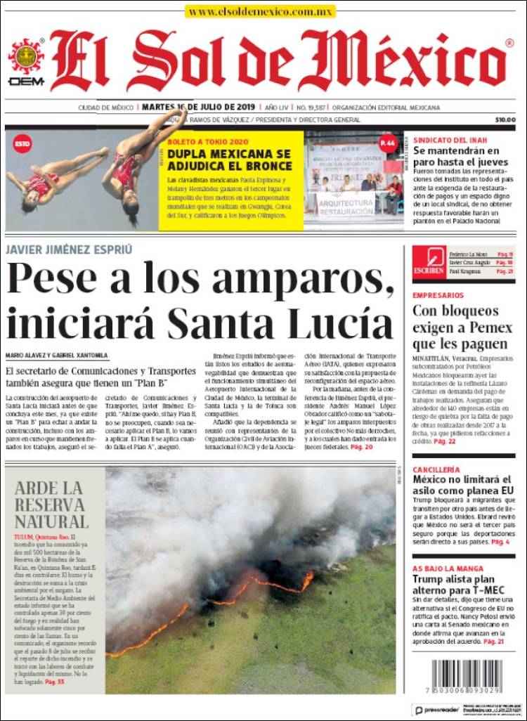 Portada de El Sol de México (M&eacute;xico)