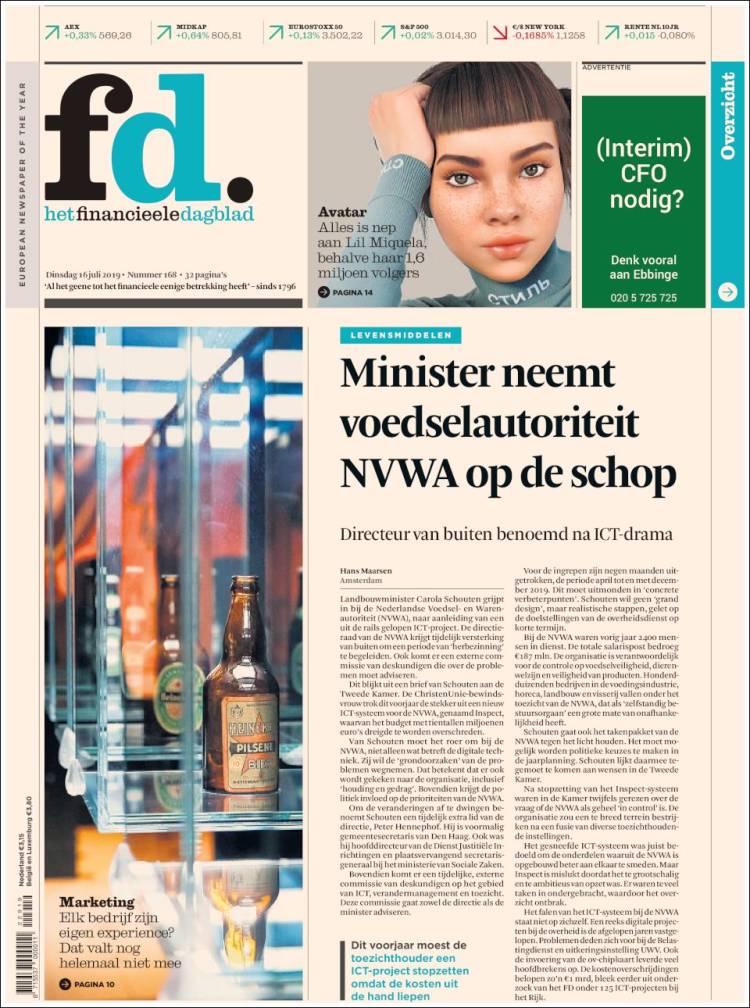 Portada de Het Financieele Dagblad (Pa&iacute;ses Bajos)