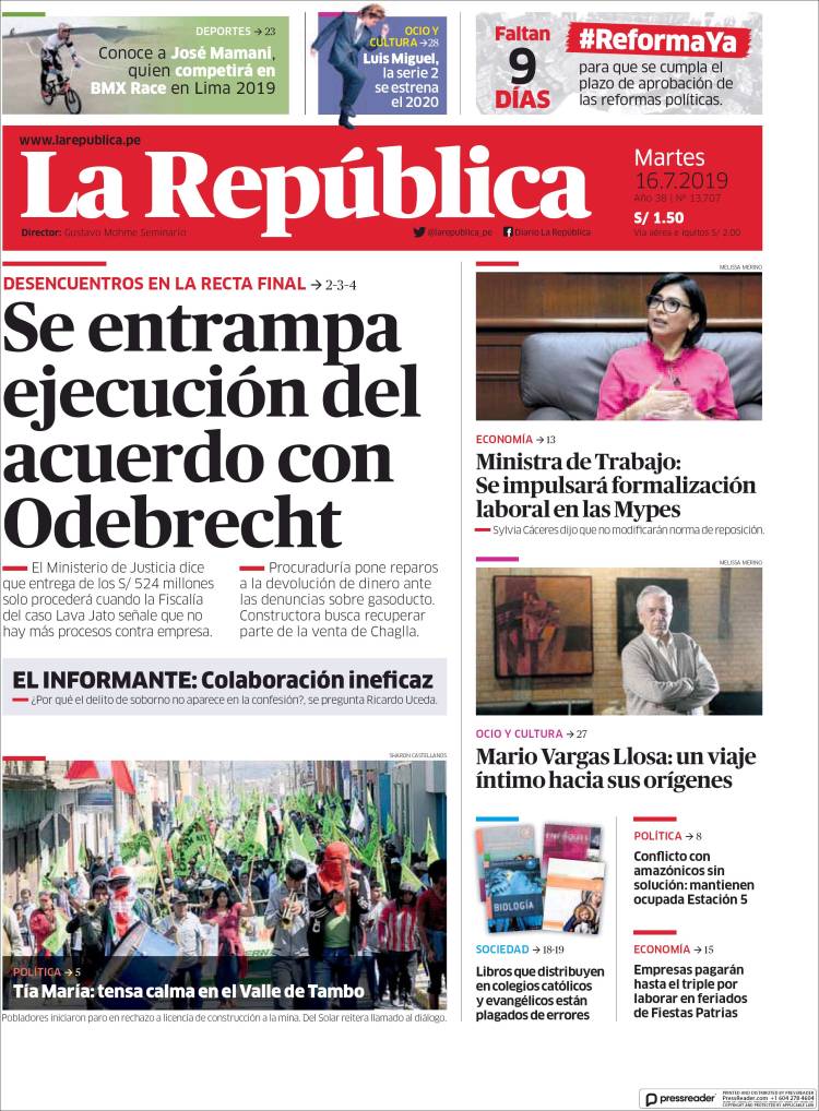 Portada de La Republica (Per&uacute;)