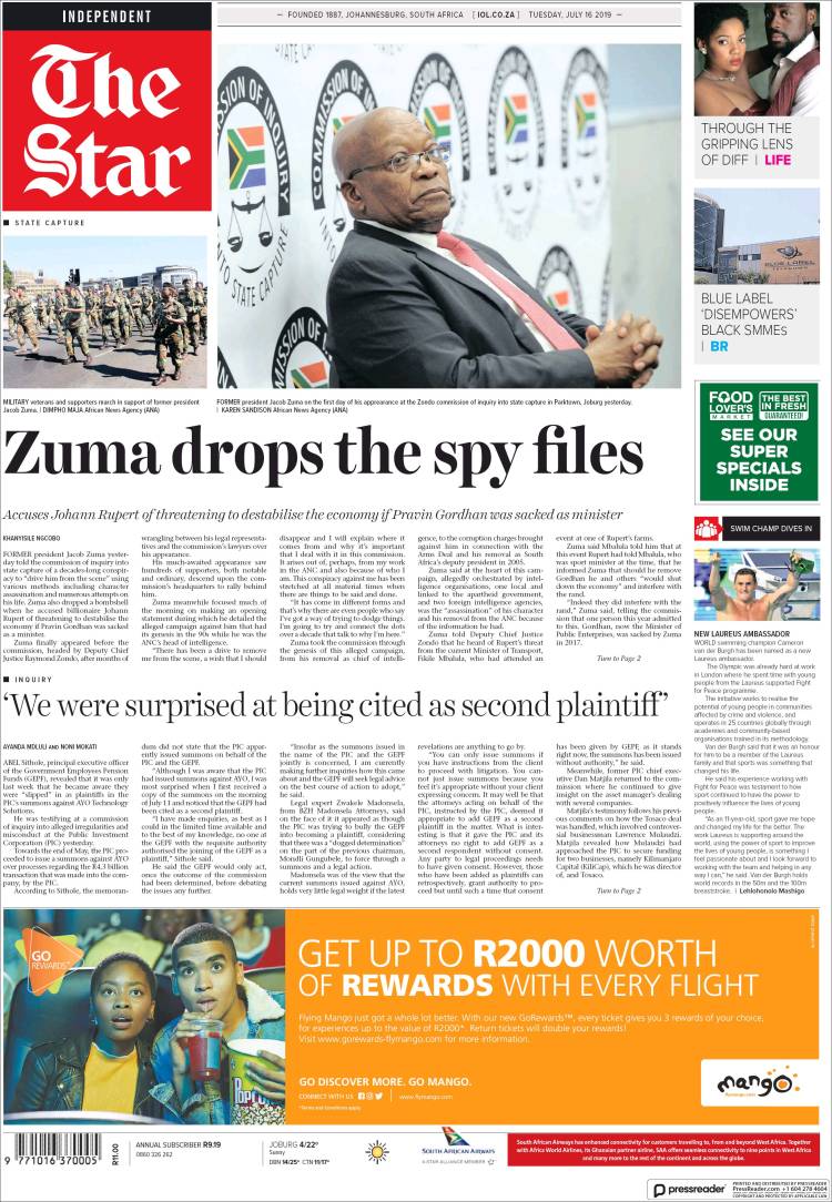 Portada de The Star (Sud&aacute;frica)