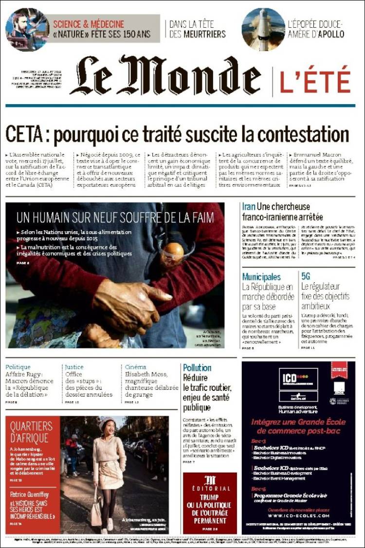 Journal Le Monde France Les Unes Des Journaux De France dition Du 