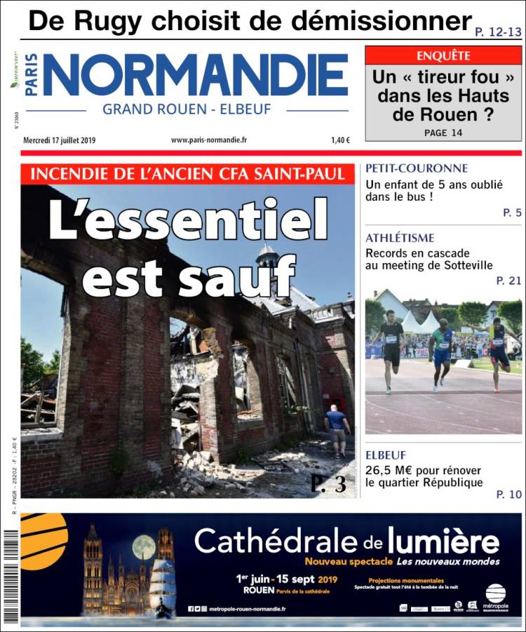 Journal Paris Normandie (France). Les Unes des journaux de France