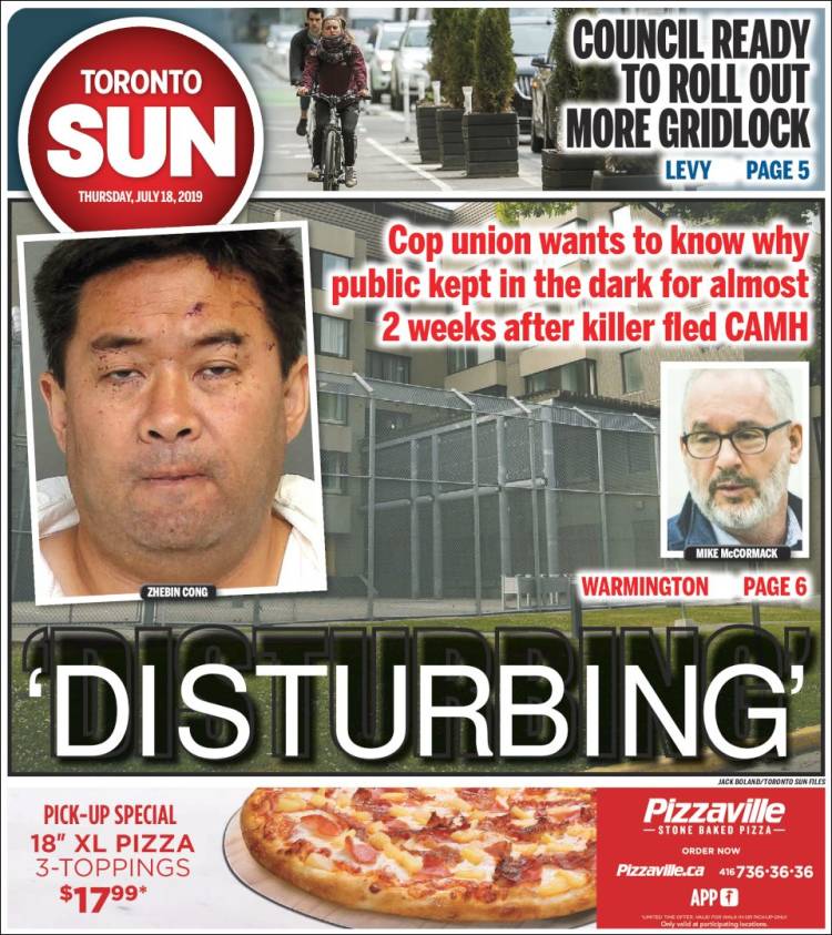 Portada de The Toronto Sun (Canadá)