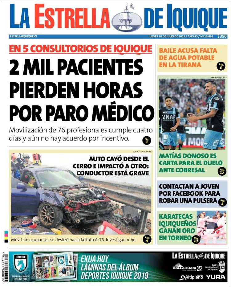 Portada de La Estrella de Iquique (Chile)