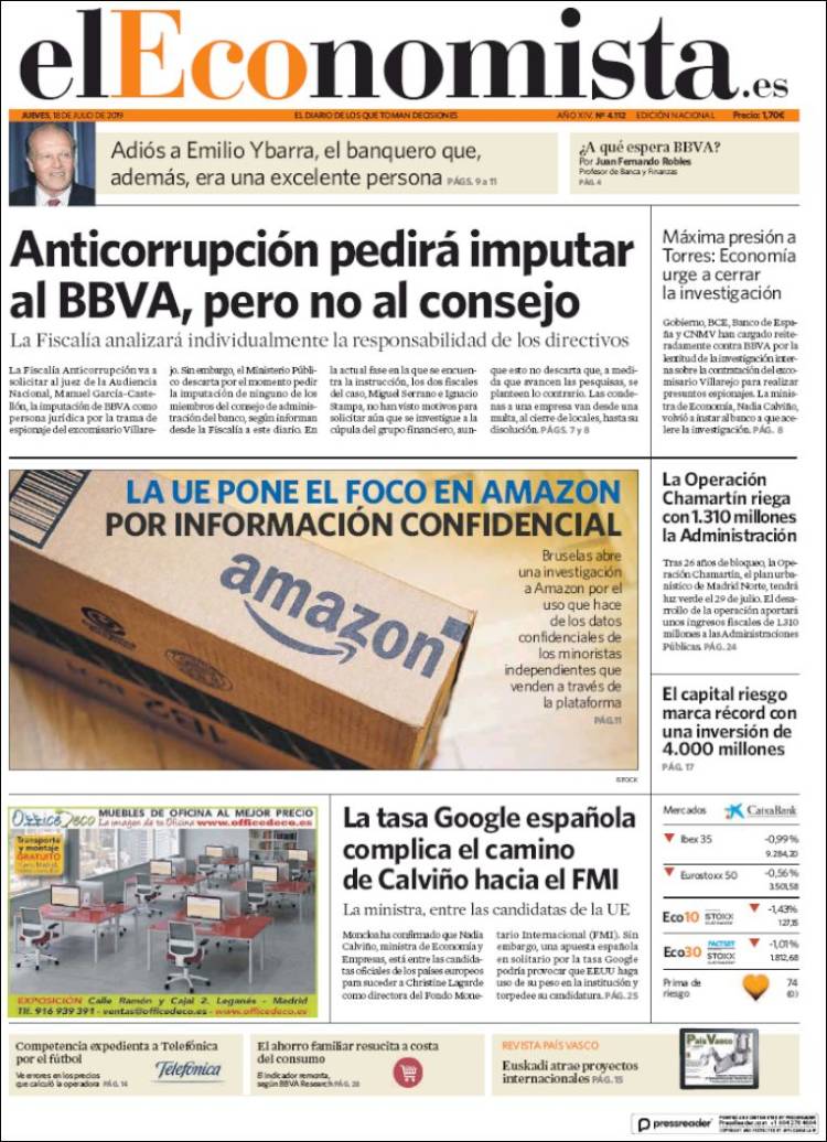 Portada de El Economista (Espagne)