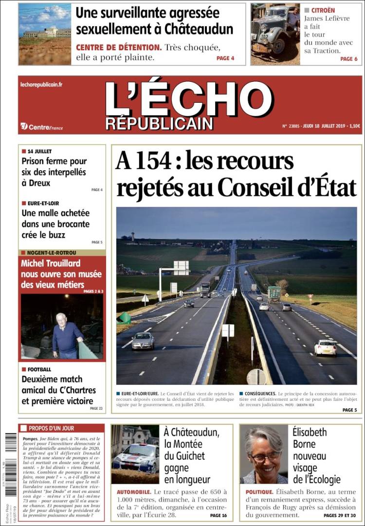 Portada de L'Echo Républicain (Francia)