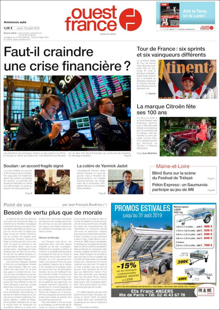 Portada de Ouest France (France)