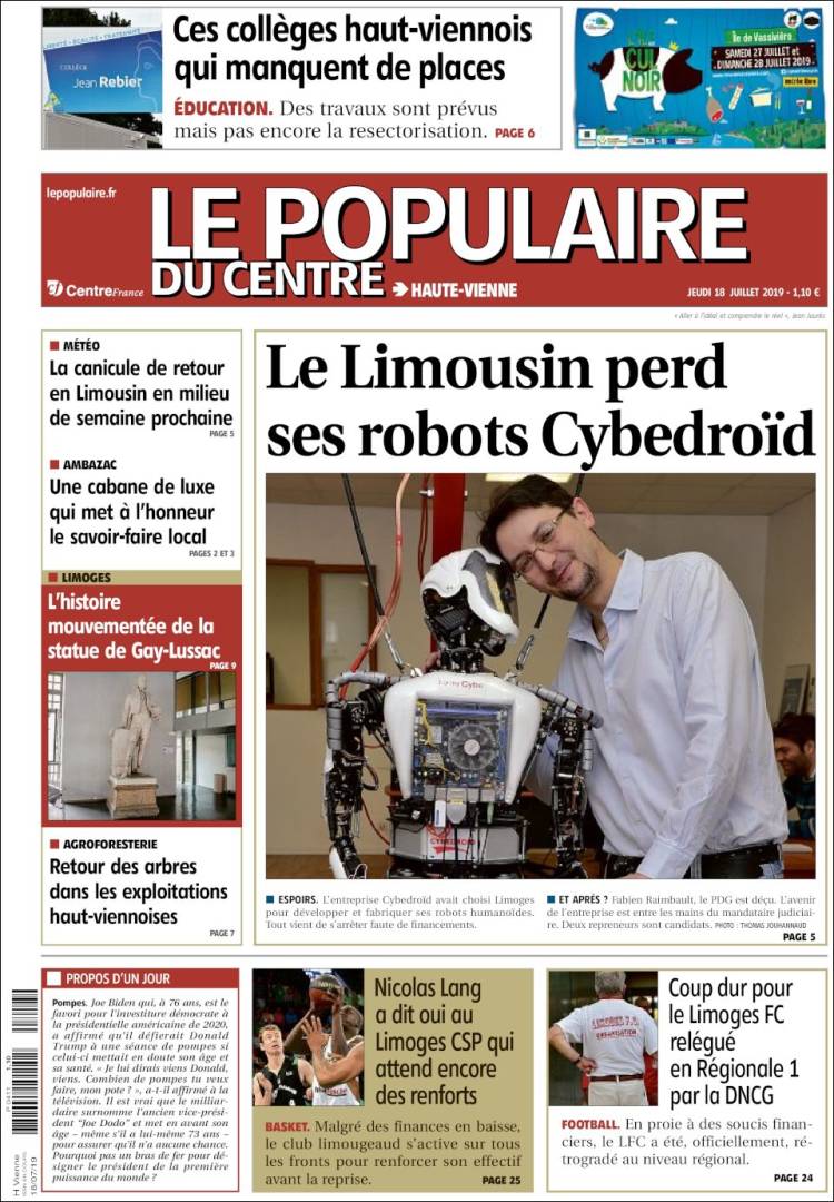 Portada de Le Populaire du Centre (Francia)