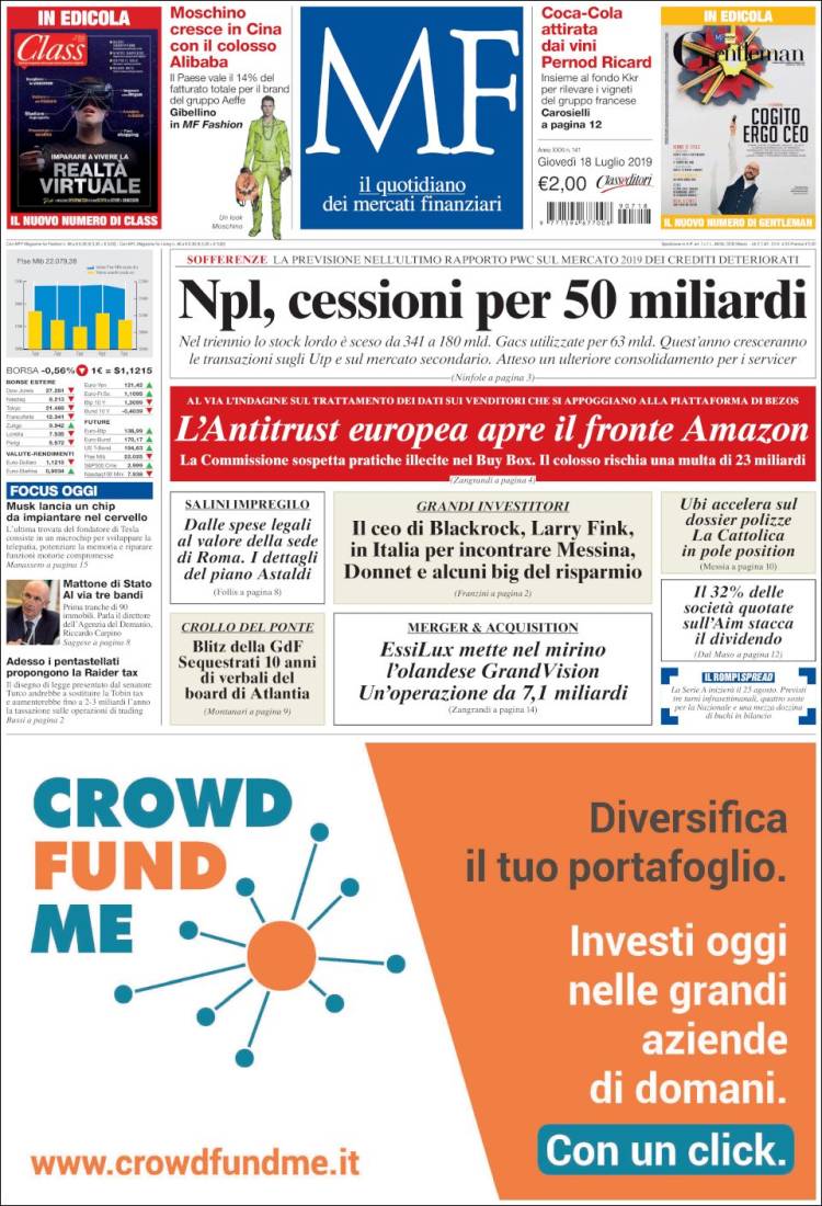 Portada de Milano Finanza (Italie)