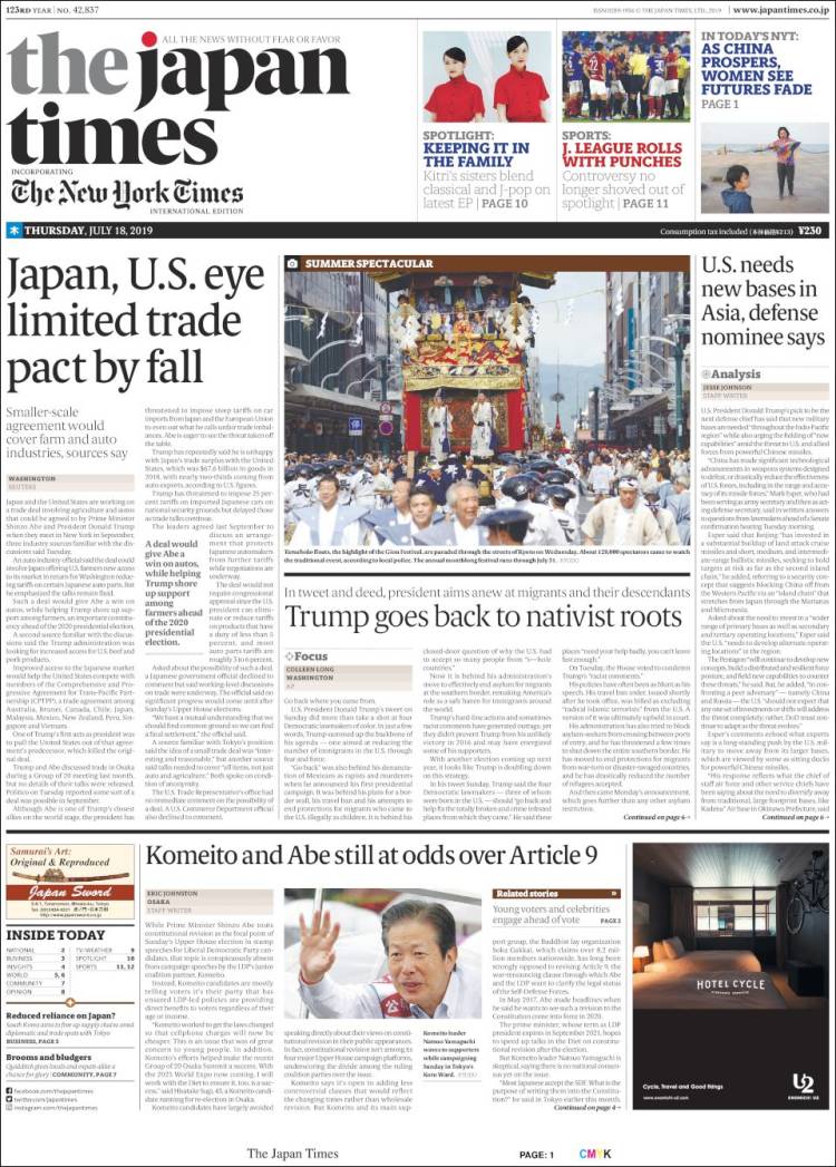 Portada de The Japan Times (Japon)