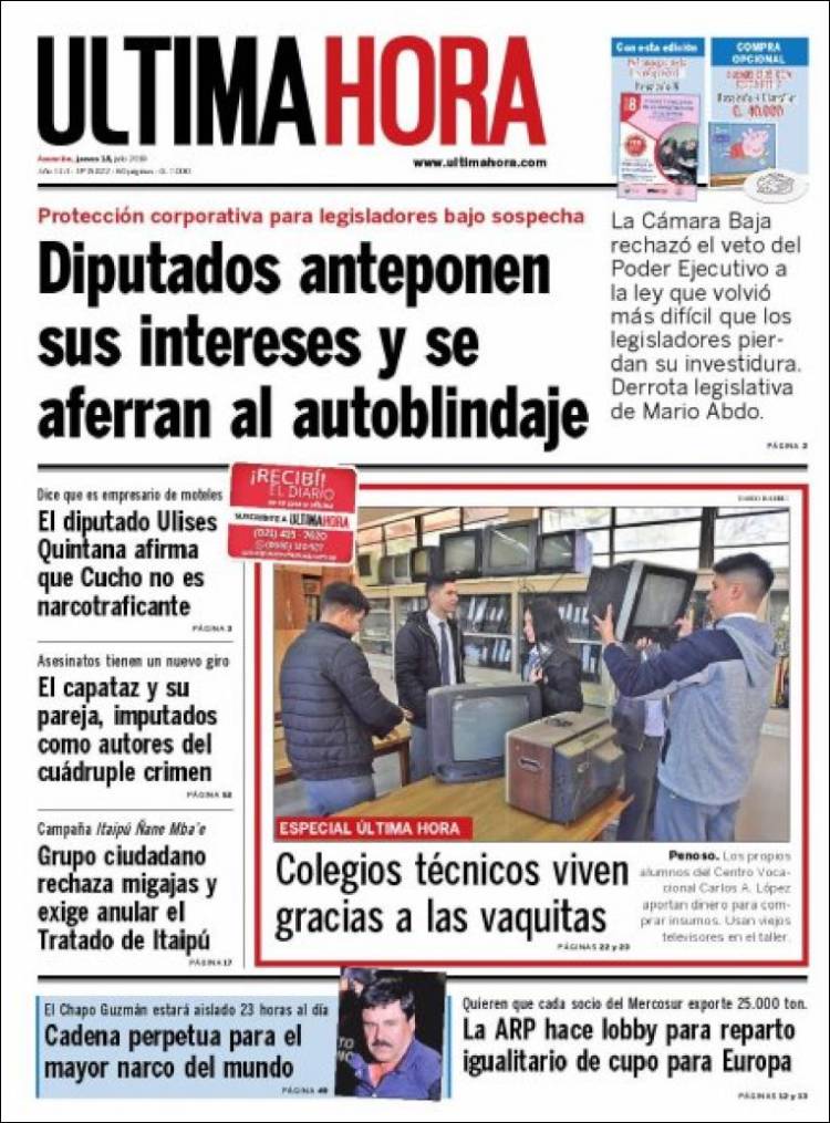 Portada de Última Hora (Paraguay)