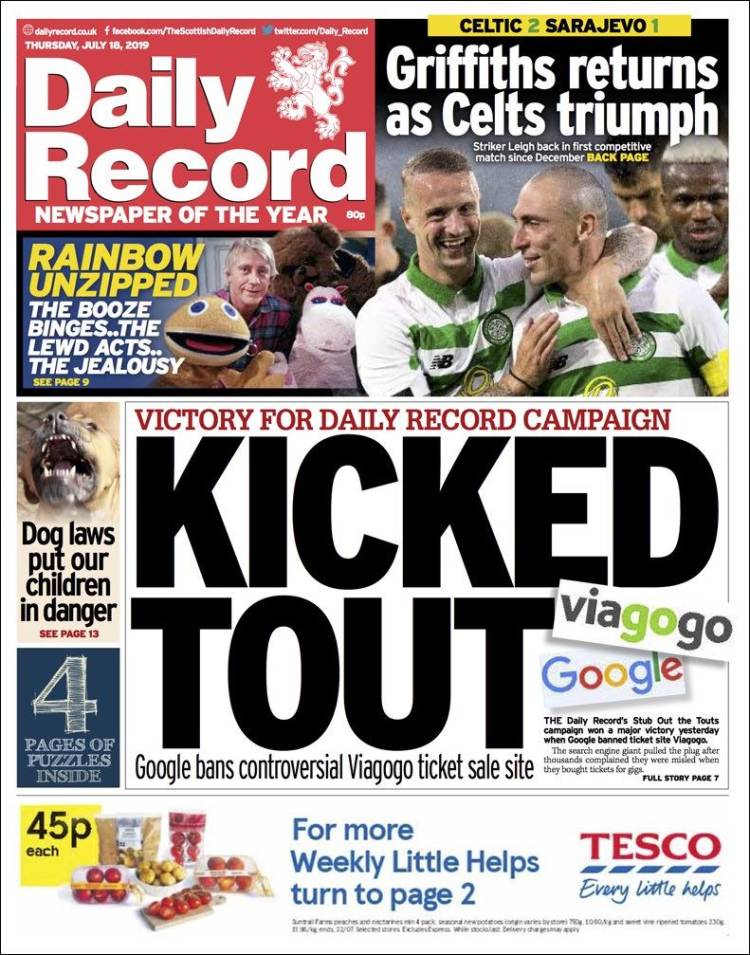 Portada de Daily Record (Reino Unido)