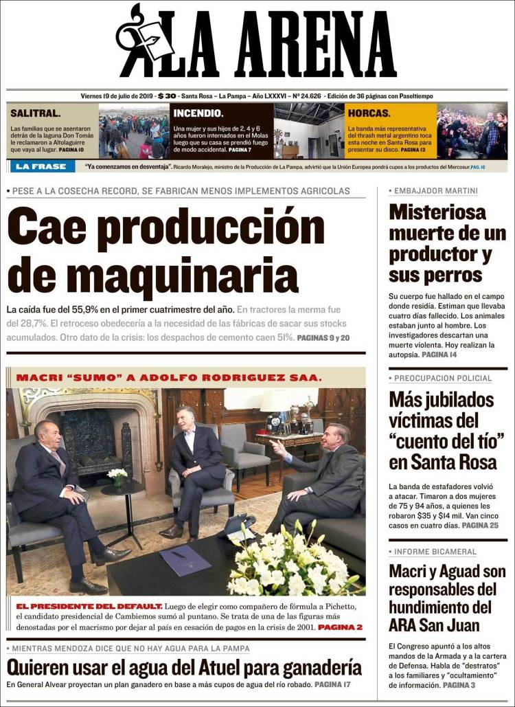 Portada de Diario La Arena (Argentina)