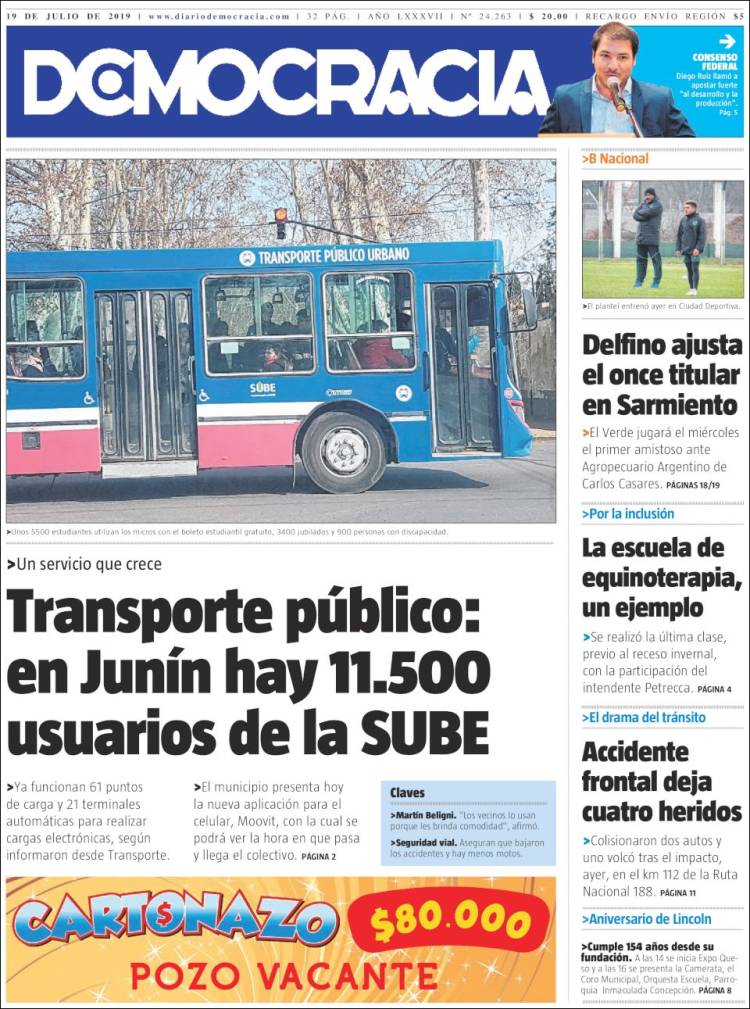 Portada de Diario Democracia (Argentina)