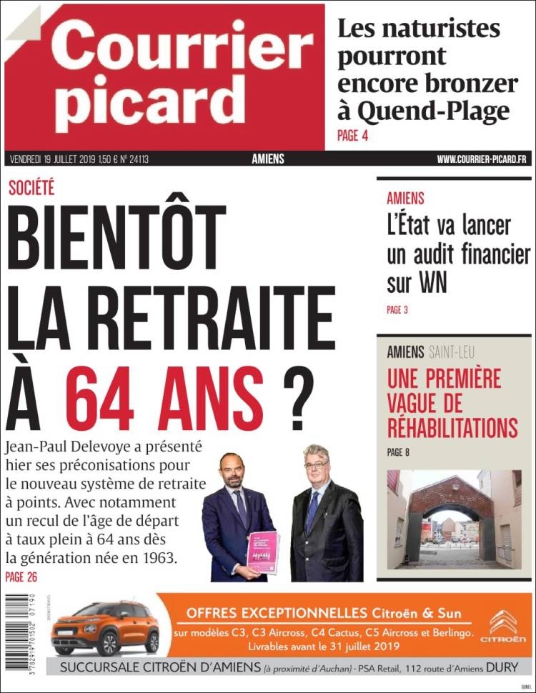 Portada de Courrier Picard (Francia)