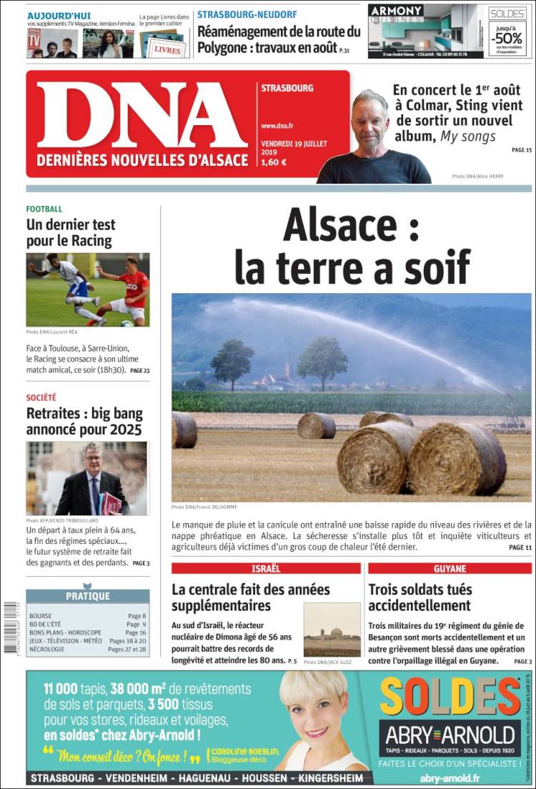 Portada de Les Dernières Nouvelles d'Alsace (Francia)