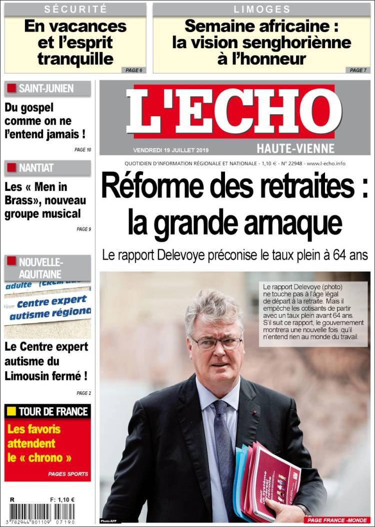 Portada de L'Echo de la Haute-Vienne (Francia)