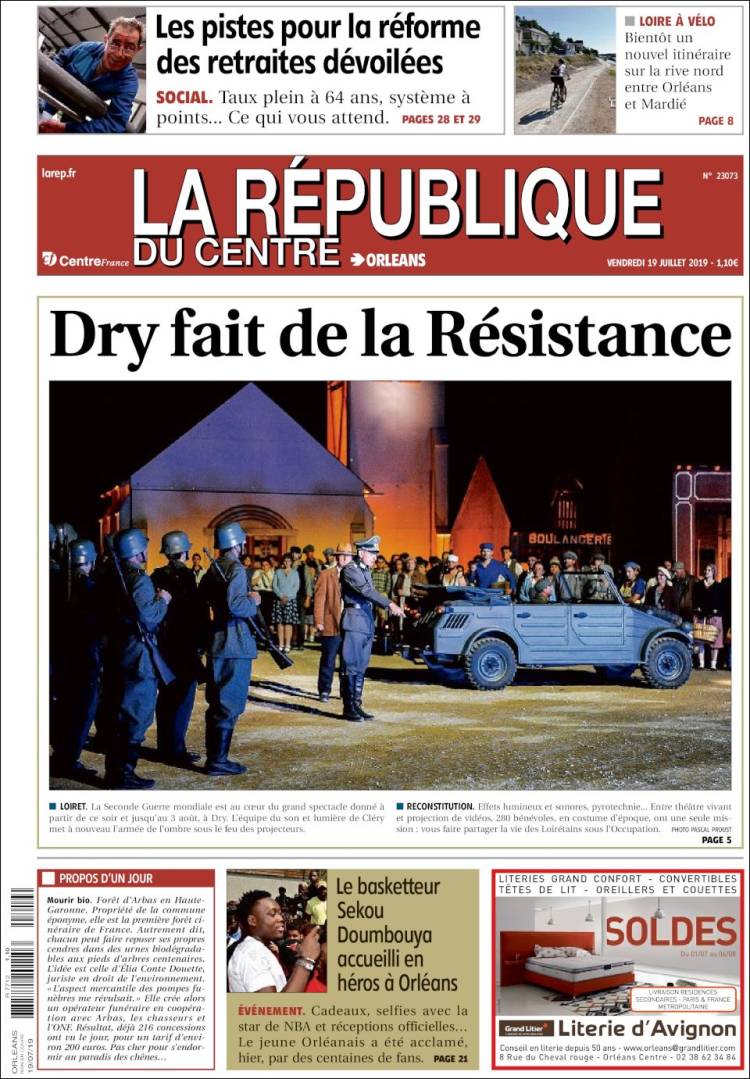 Portada de La République du Centre (Francia)