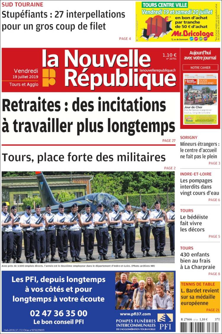 Portada de La Nouvelle Republique (France)