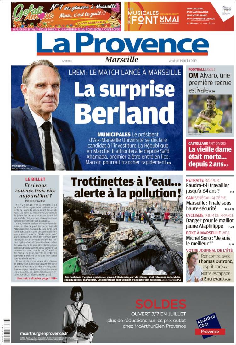 Portada de La Provence (Francia)