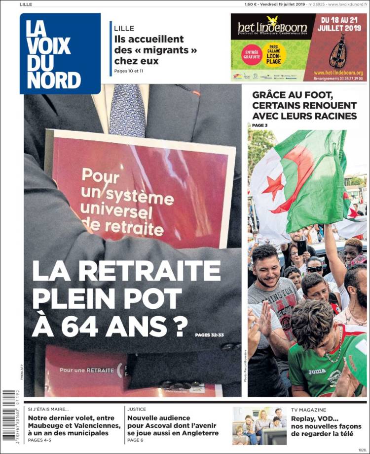 Portada de La Voix du Nord (Francia)