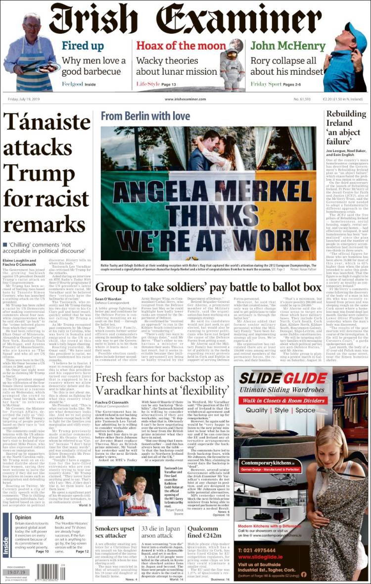 Portada de Irish Examiner (Irlanda)