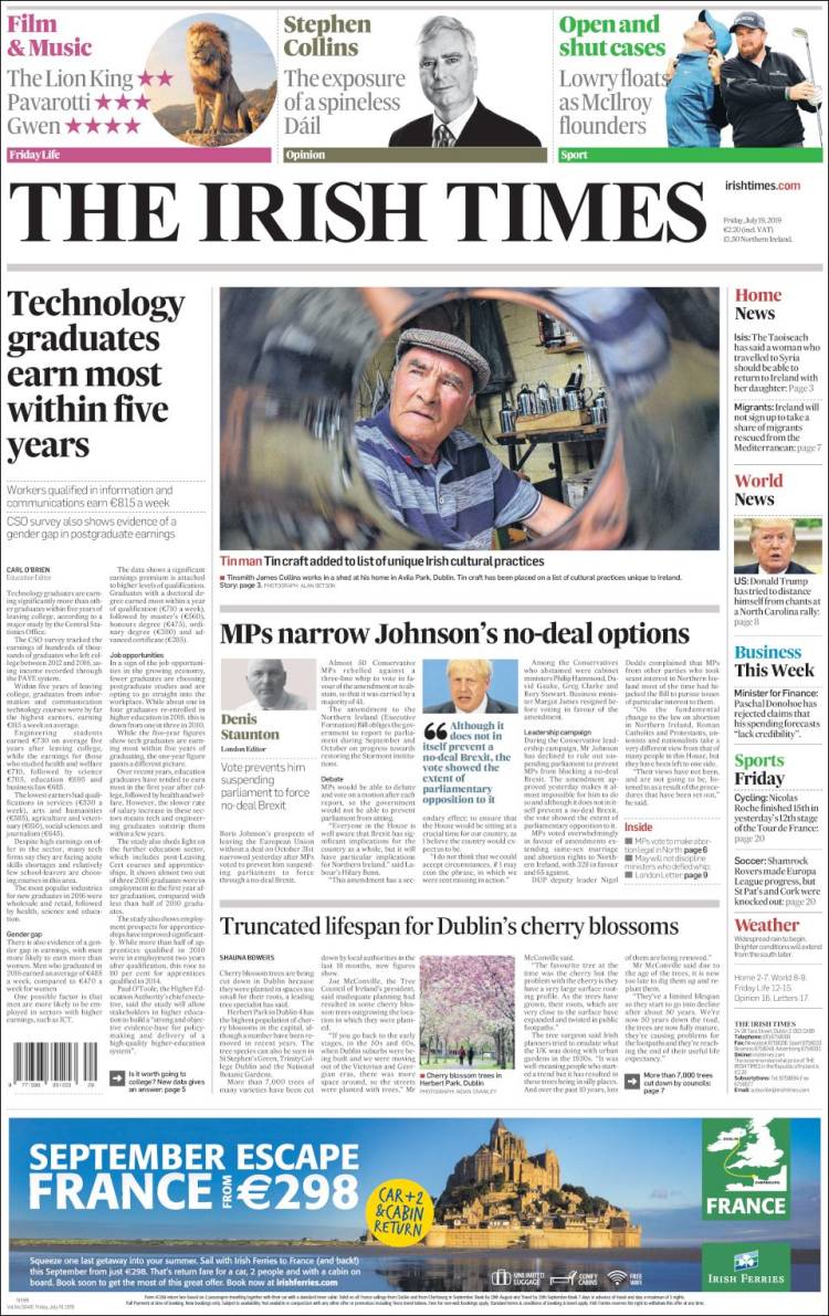 Portada de Irish Times (Irlanda)