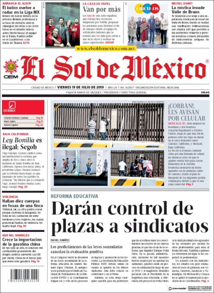 Portada de El Sol de México (M&eacute;xico)