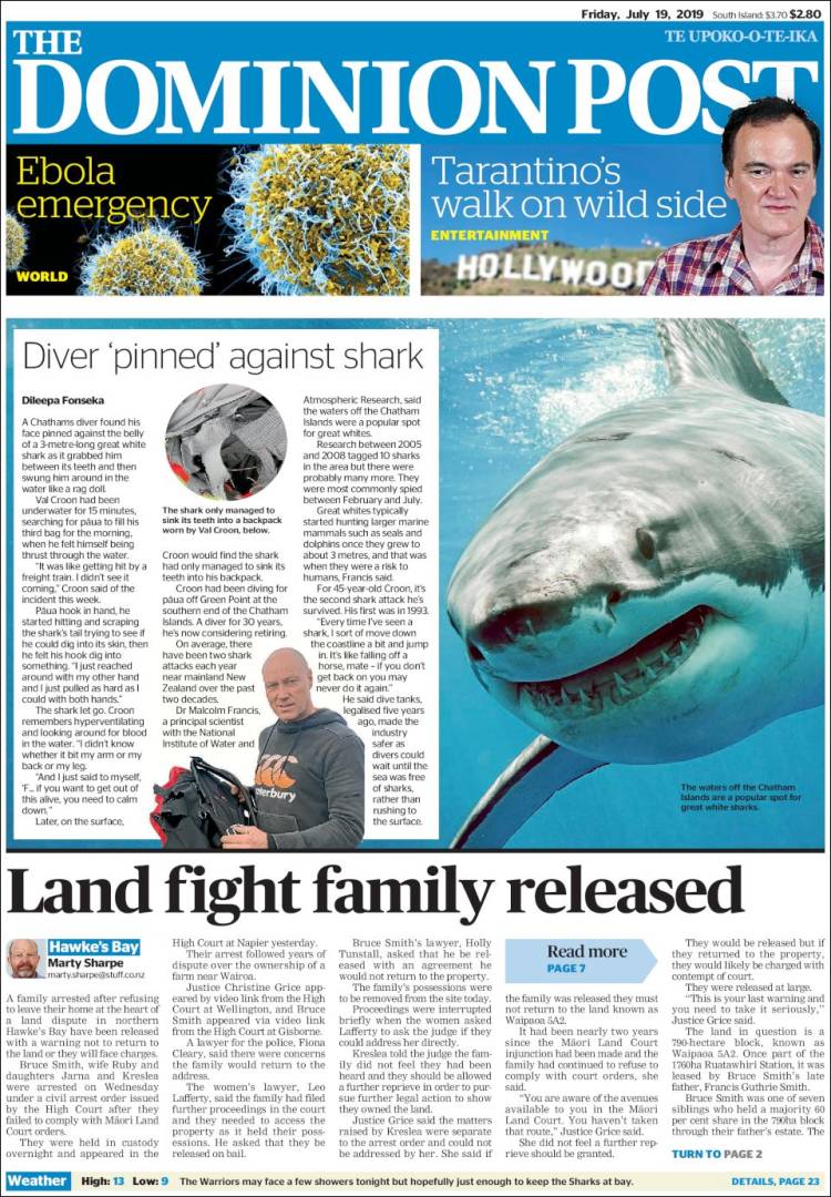 Portada de The Dominion Post (Nueva Zelanda)