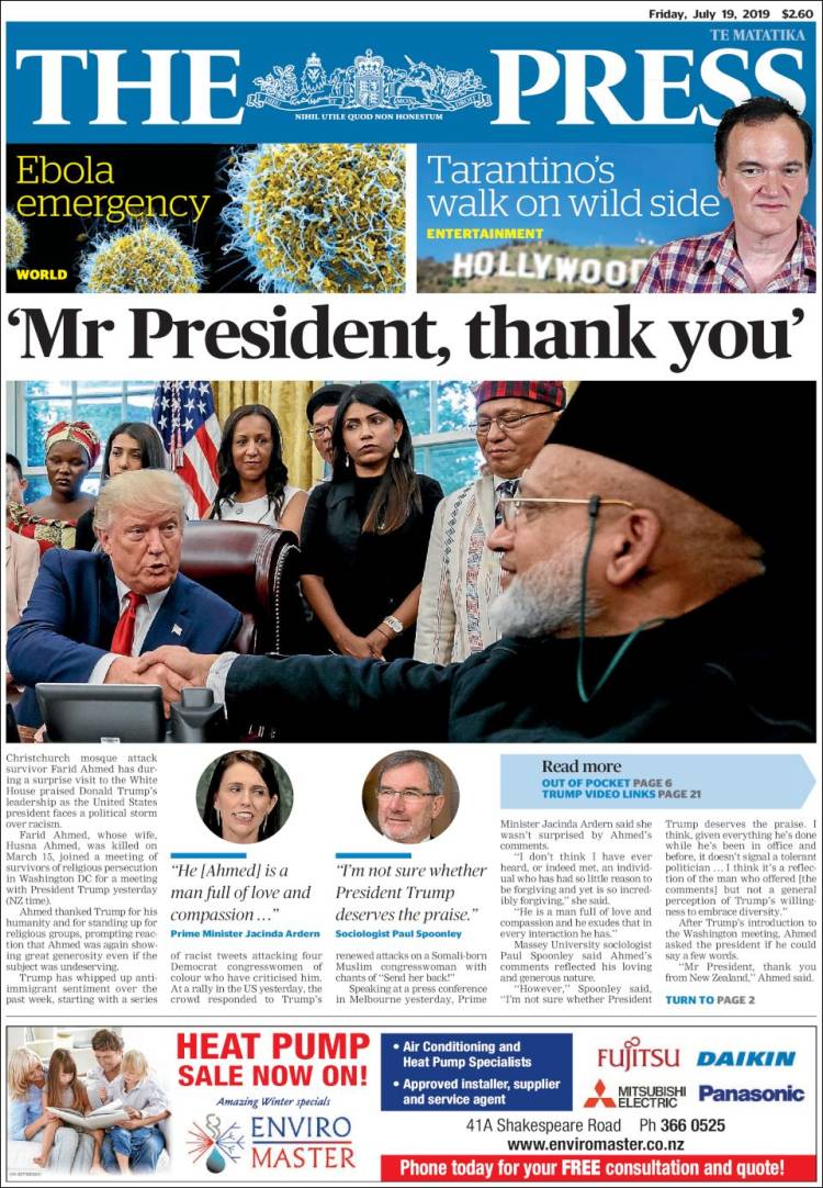 Portada de The Press (Nueva Zelanda)