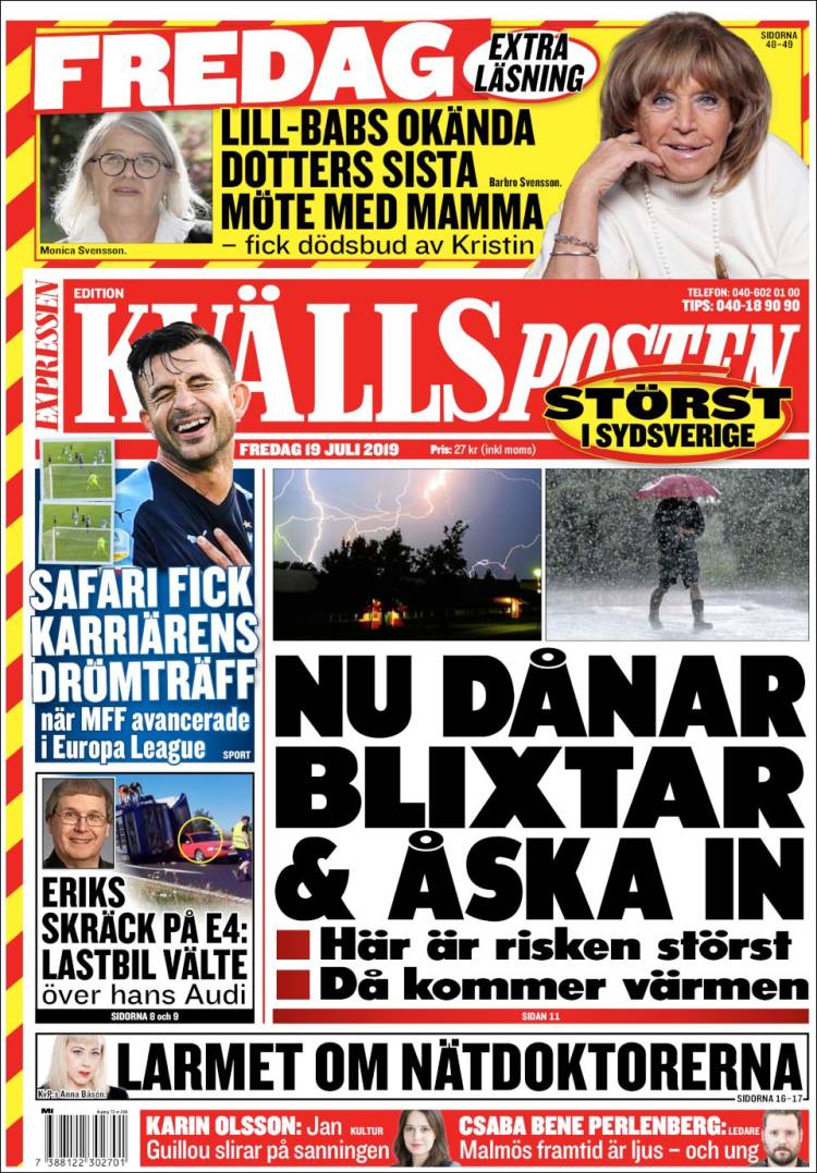 Portada de Kvällsposten (Suecia)