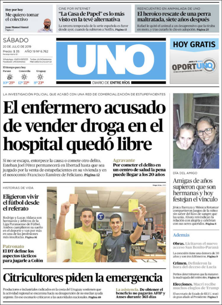 Portada de Diario Uno de Entre Ríos (Argentina)