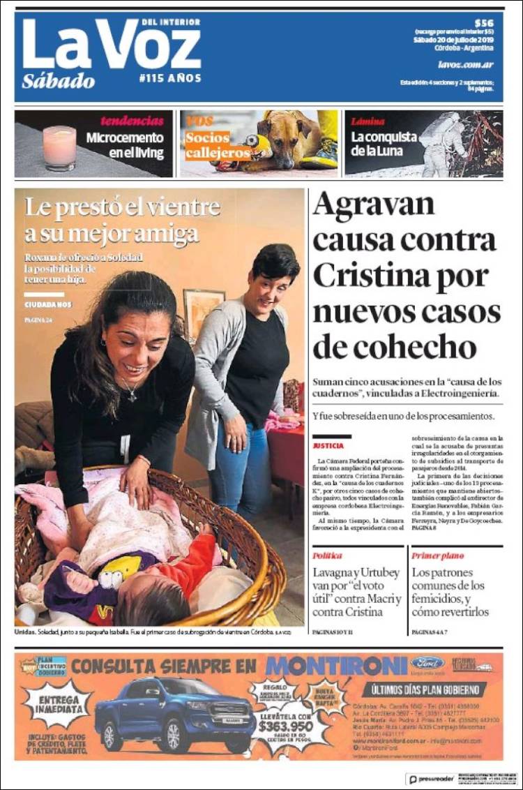 Portada de La Voz del Interior (Argentina)