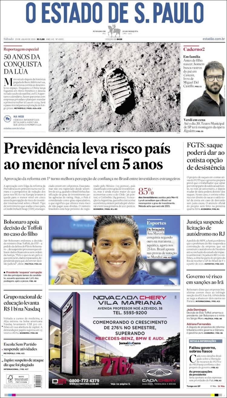Portada de O Estado de São Paulo (Brasil)